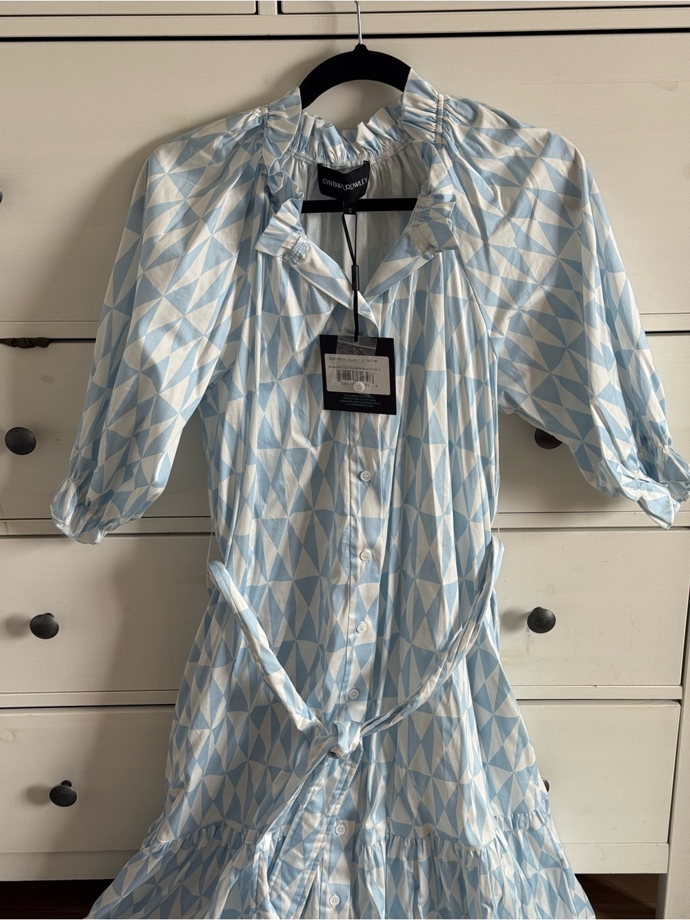 Cynthia Rowley Light Blue Geometric Print Ruffle